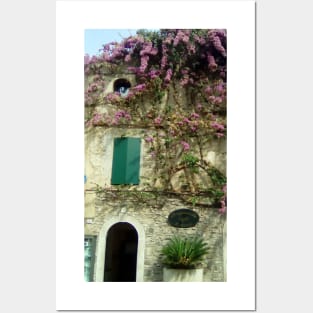 Italian cafe with bougainvillea on the roof Posters and Art